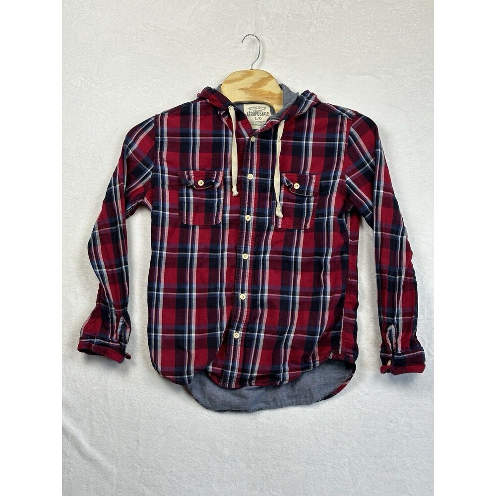 Aeropostale Shirt Jacket Men's Size Large Shacket Plaid Red hood